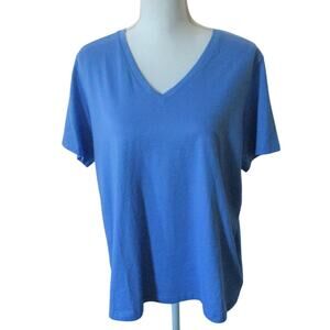 Lands End Women's Blue Short Sleeve V-neck Tee Shirt NWT Size Large (14 - 16)